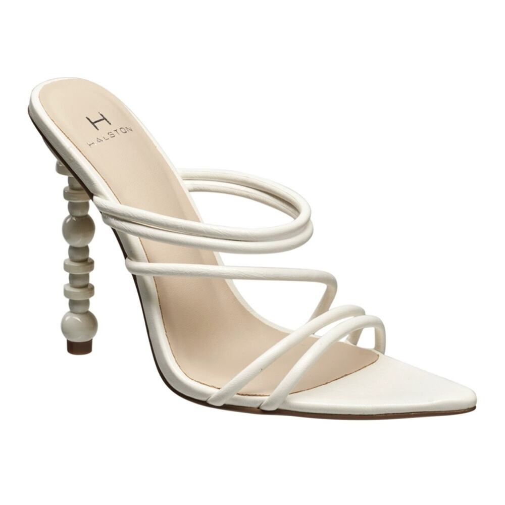 Halston Strappy Heel‎ Dress Sandals Pointed Toe White Size 8 New